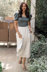 Katie Pleated Midi Skirt | Off White